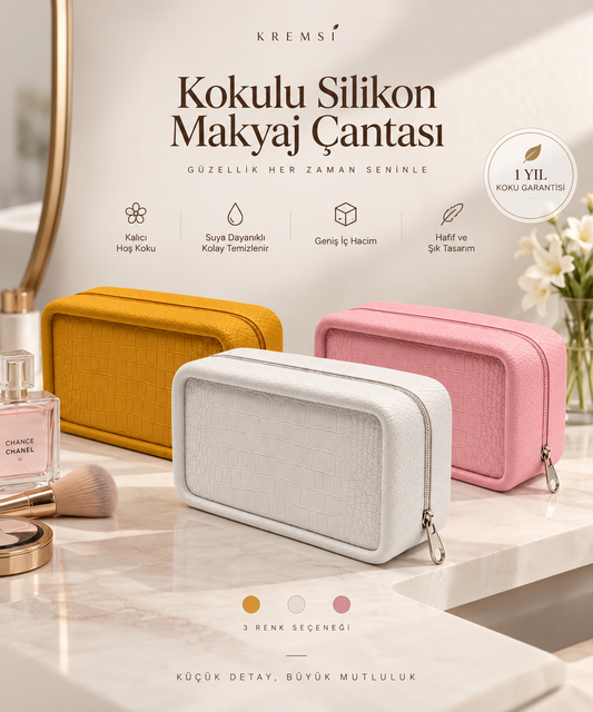 (1 Yıl Koku Garantili ) Kokulu Silikon Makyaj Çantası™